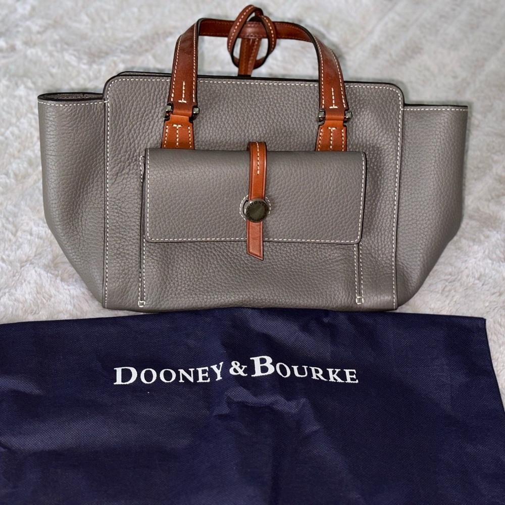 Dooney & Bourke Taupe Leather Tote with Brown Accents